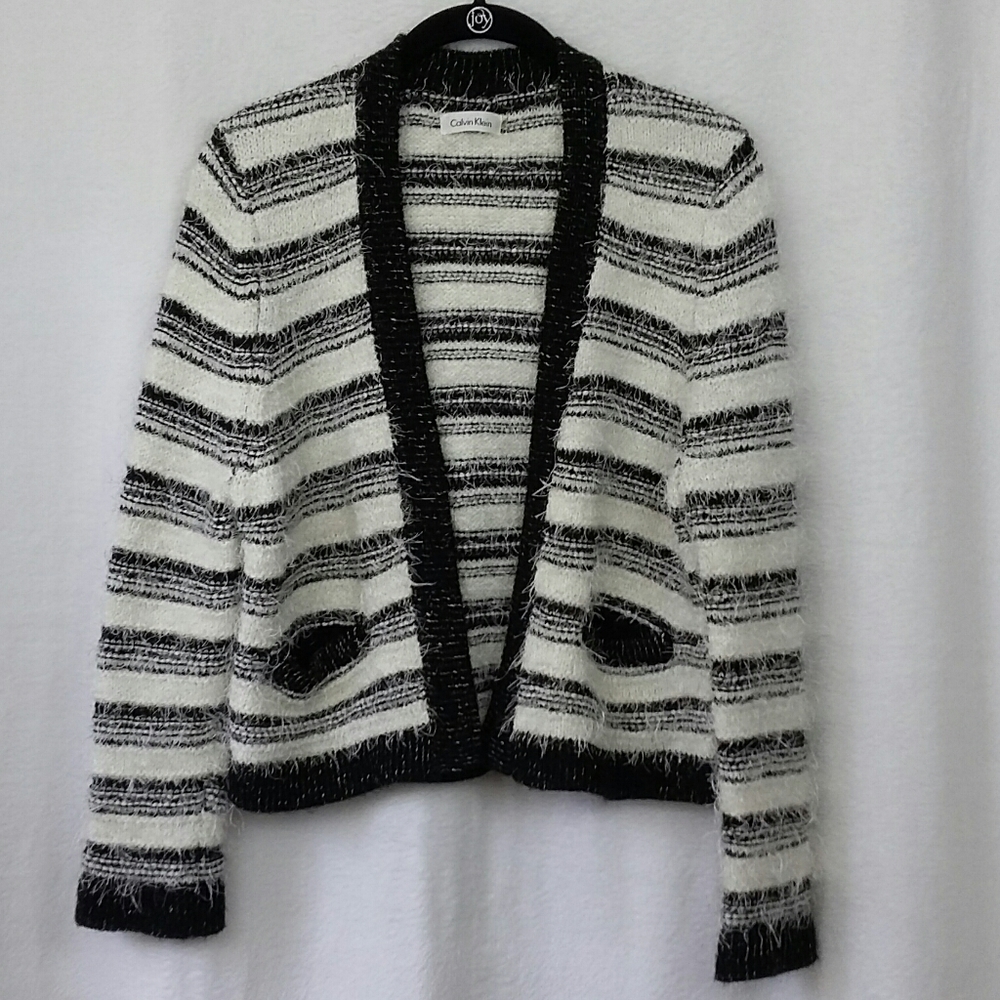 Calvin Klein Women's Crop Striped Eyelash Cardigan